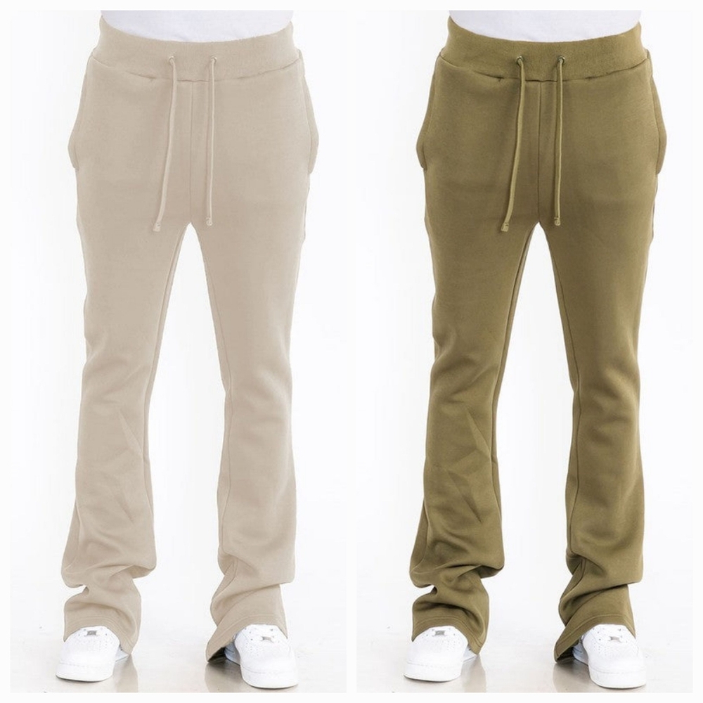Men's Solid Fleece Flare Stacked Pants